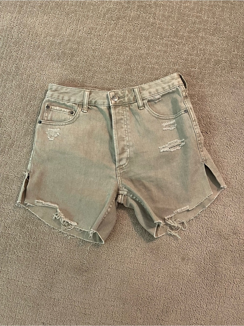 Free People Distressed High-Waist Denim Shorts